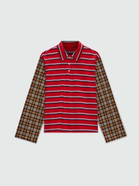 MSGM Striped jersey patchwork polo with contrast sleeves.
