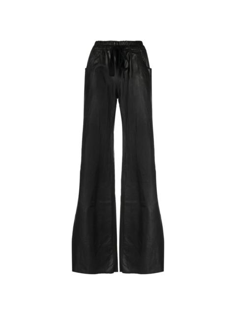 wide-leg drawstring leather trousers