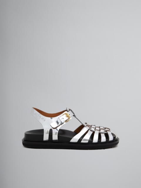 ■MARNI■ Mirrored Leather Fisherman's Sandals Silver SAMS01 Marni SILVER MIRRORED LEATHER FISHERMAN'S SANDAL | REVERSIBLE