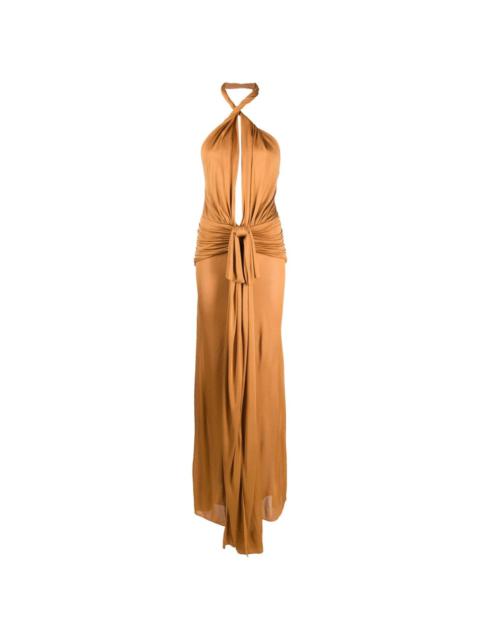 plunging V-neck draped gown