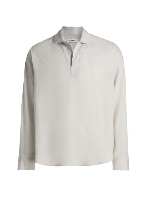 FRAME Men's Linen Long-Sleeve Polo Shirt - Dusty Beige