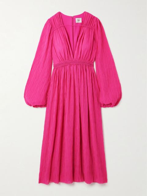 Aje. Genevieve recycled plissé-chiffon midi dress Pink