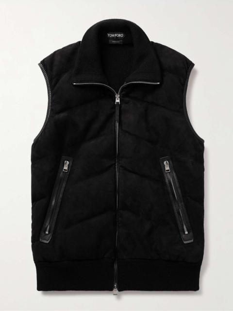 Slim-Fit Quilted Suede-Panelled Wool and Cashmere-Blend Down Gilet