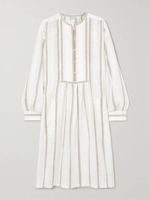 Loro Piana Pleated striped linen midi dress Off-white