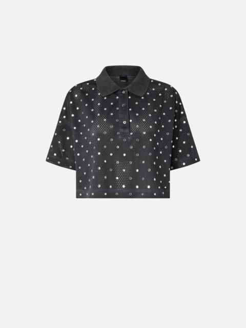 PINKO CROPPED MESH POLO SHIRT WITH MIRROR DETAIL
