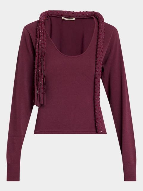 diotima Mane Fringe Embellished Long-Sleeve Top