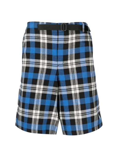 check-pattern belted shorts