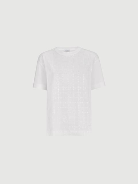 Brunello Cucinelli Cotton jersey T-shirt with dazzling windowpane embroidery