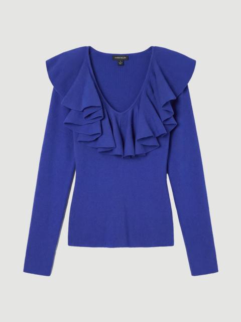 KAREN MILLEN Compact Wool Look Ruffle V Neck Knit Top