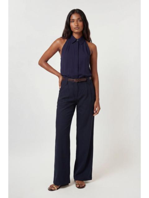 KAREN MILLEN Premium Linen Viscose Halter Collared Woven Shirt