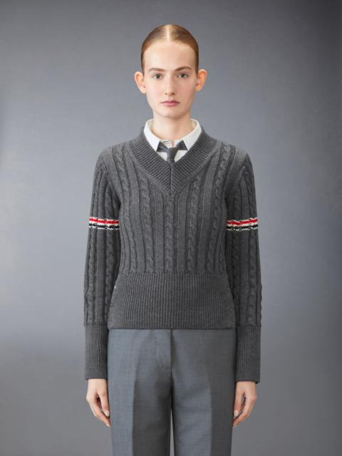Thom Browne Classic Wool V Neck Cable Pullover