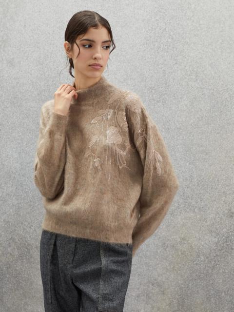Mohair, wool and silk sweater with dazzling ramage embroidery
