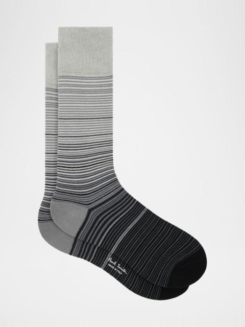 Paul Smith Men's Marcel Ombre Thin Stripe Cotton Crew Socks