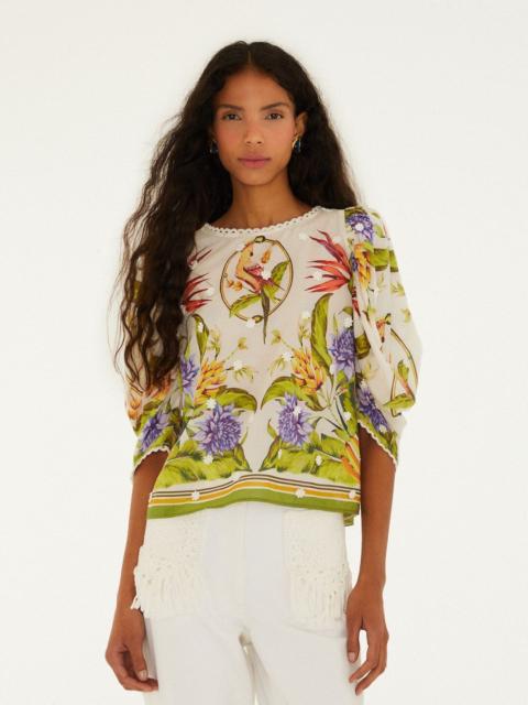 FARM RIO Sand Tropical Scarf Blouse