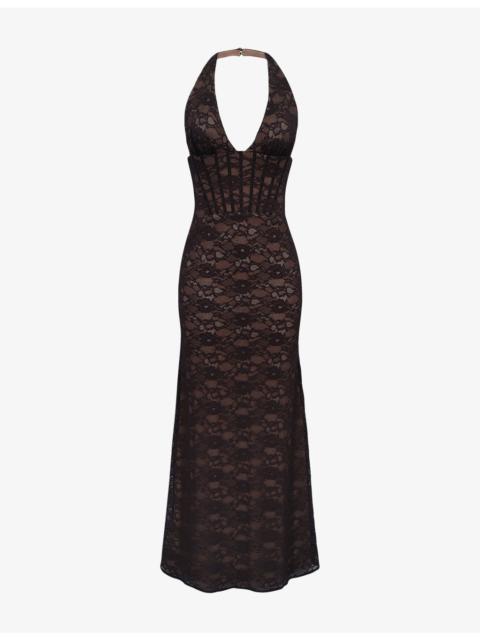 House of CB Saskia Contouring-Silhouette Lace Maxi Dress