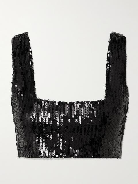 GALVAN Beating Heart Cropped Sequined Tulle Top