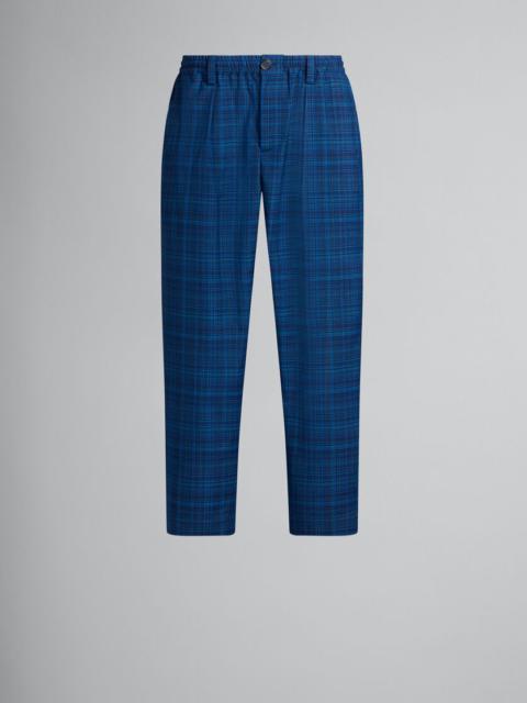 Marni BLUE STRETCH WAIST TROUSERS IN CHECKED LIGHT WOOL