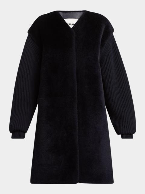 Jil Sander Sheep Shearling Knit-Sleeves Kaban Coat