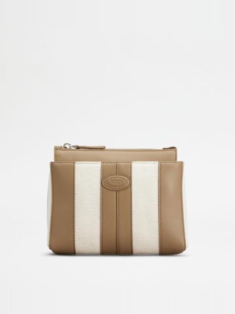 Tod's TOD'S DI BAG CROSSBODY BAG IN LEATHER AND CANVAS MINI - BEIGE, WHITE