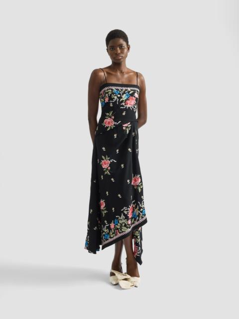 EMBROIDERED GRAIN DE POUDRE SLEEVELESS MIDI DRESS