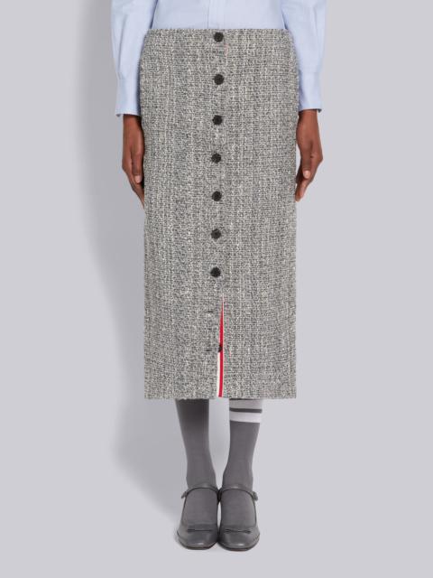 Thom Browne Medium Grey Melange Look Solid Tweed Grosgrain Button Front Ankle Length Cardigan Skirt