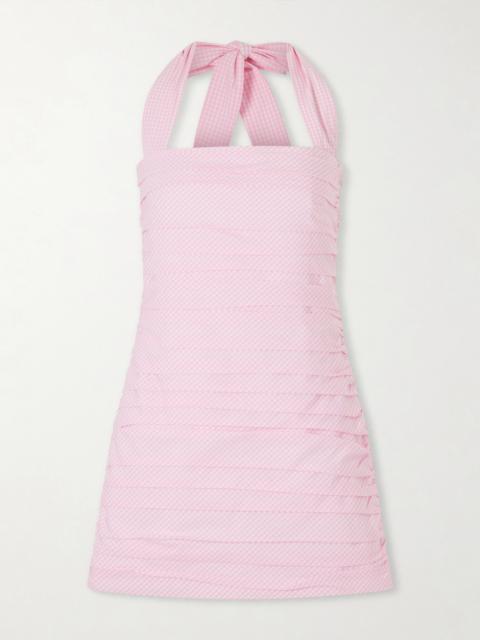 BERNADETTE Tippy Ruched Checked Cotton Halterneck Mini Dress
