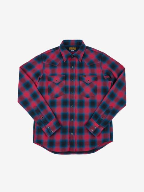 Iron Heart IHSH-373-RED Ultra Heavy Flannel Ombré Check Western Shirt - Red