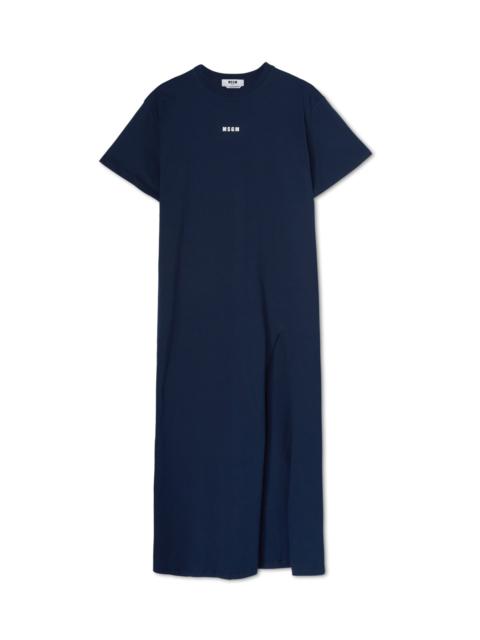 MSGM Long cotton dress with side slit and logo