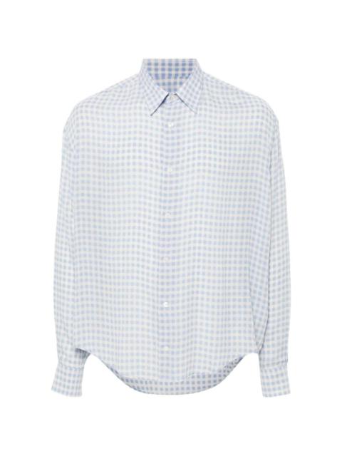 gingham-check crepe shirt