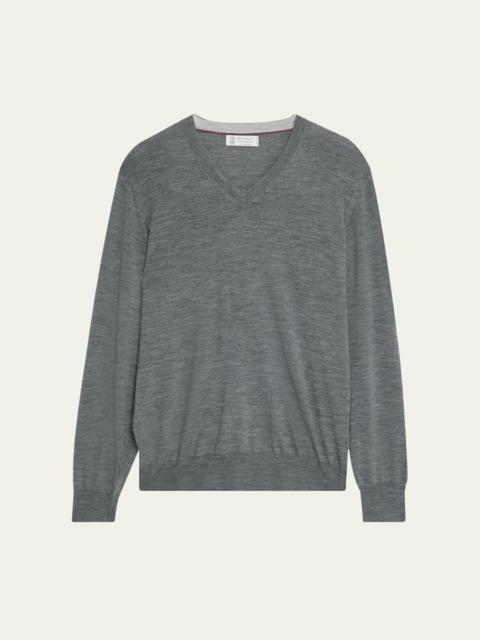 Men's Fine Gauge Wool and Cashmere V-Neck Sweater