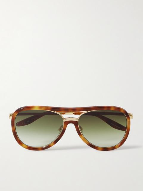 BARTON PERREIRA Fossett Aviator-style Tortoiseshell Acetate And Gold-tone Titanium Sunglasses