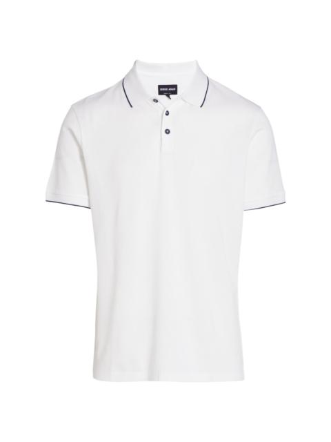 GIORGIO ARMANI Men's Cotton Polo Shirt - White Navy