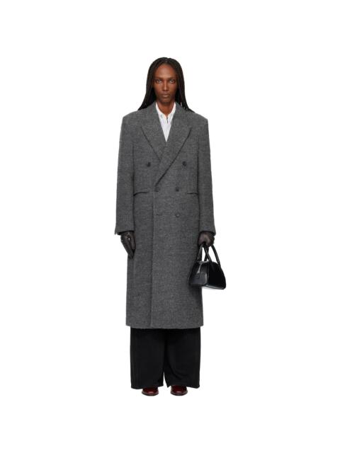 Tonywack Gray Textured Wool & Alpaca Fitted Double-Breasted Coat