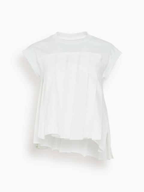 sacai Cotton Poplin x Cotton Jersey T-Shirt in Off White