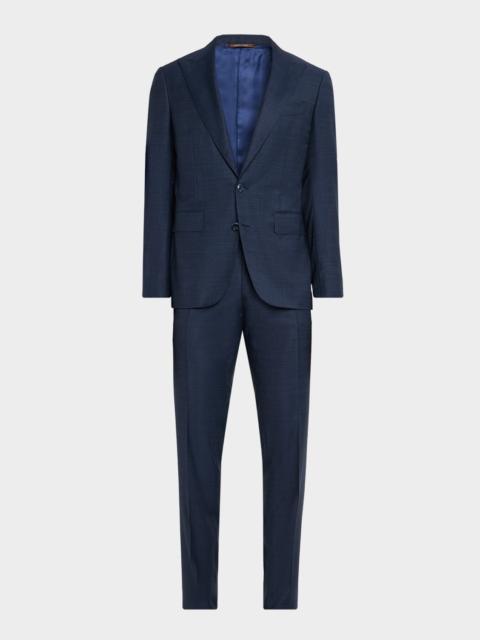 Canali Men's Denim Effect Wool Peak Lapel Suit