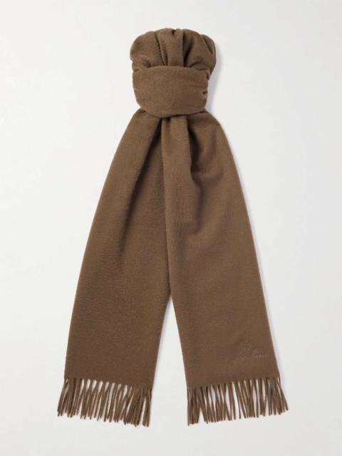 Logo-Embroidered Fringed Cashmere Scarf
