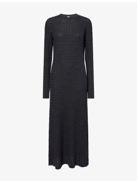 Cable-Knit Round-Neck Wool Maxi Dress