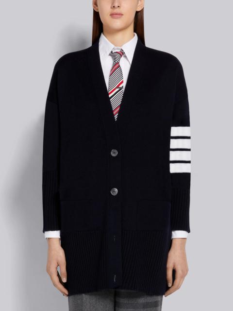 Thom Browne Navy Fine Merino Wool 4-Bar Exaggerated Fit V-Neck Cardigan