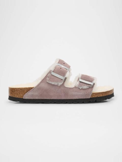 Arizona Suede Shearling Dual-Buckle Slide Sandals