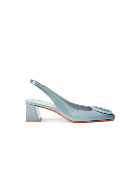 Women's light blue patent leather mid-heel slingback