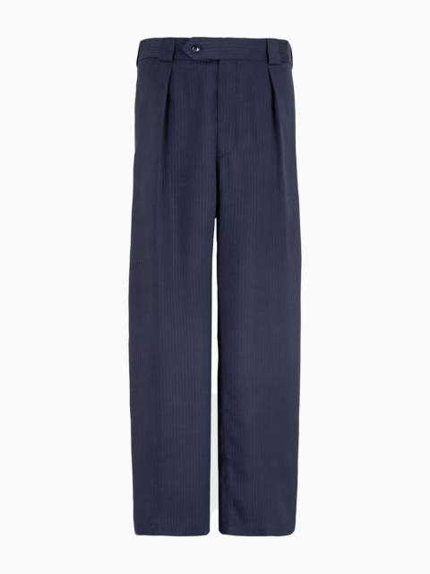 GIORGIO ARMANI Single-pleat pinstriped cupro and silk trousers