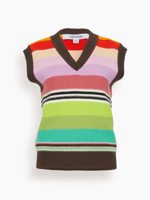CHRISTOPHER JOHN ROGERS Pique Stitch Striped Vest in Rainbow Multi