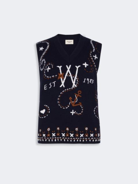 WEEKEND Max Mara CACAO Wool yarn gilet with embroidery - ULTRAMARINE