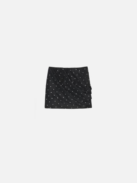 PINKO GATHERED MINI SKIRT WITH STUDS AND RHINESTONES