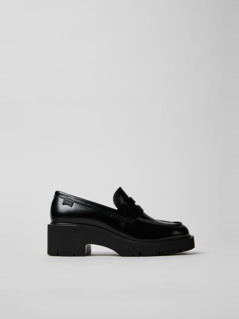 CAMPER Milah Black Leather Moccasins for Women.