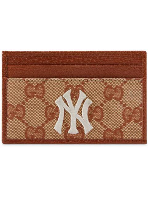 GUCCI Gucci NY Yankees Patch Card Case GG Beige/Brick Red