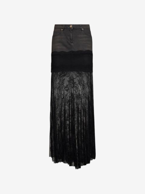 Blumarine lace-panelled denim maxi skirt