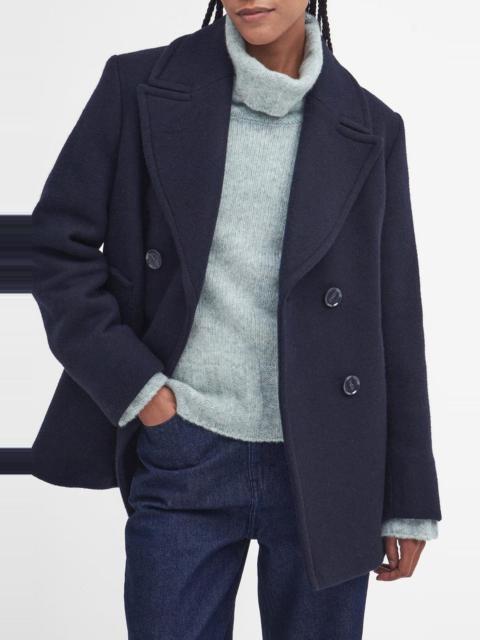 Barbour Ingrid Double Breasted Wool Blend Peacoat in Navy/Hessian at Nordstrom