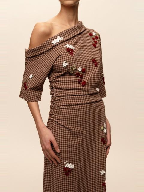 BERNADETTE Chuck Embroidered Gingham Midi Skirt