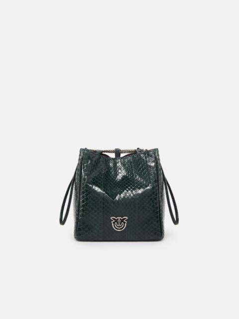 PINKO PINKO GALLERIA MINI BUCKET BAG IN SHINY REPTILE SKIN